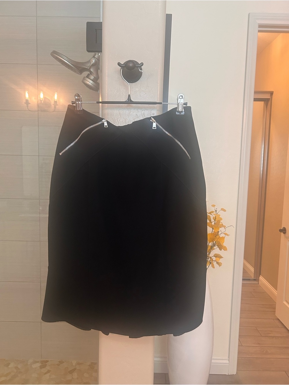 Carlisle Black Pencil Skirt with Silver Zip Details